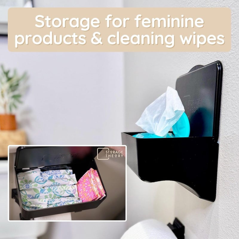 Storage Theory Wipe Holder for Bathroom – Adhesive Wall Mount Organizer – Bathroom Shelf & Baby Wipes Dispenser – Black, 2 Pack - Image 5